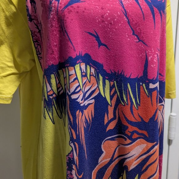 Retro T-Rex Shirt Large — Neon Graphic Dinosaur Tee — Yellow Bold Print - Picture 2 of 8